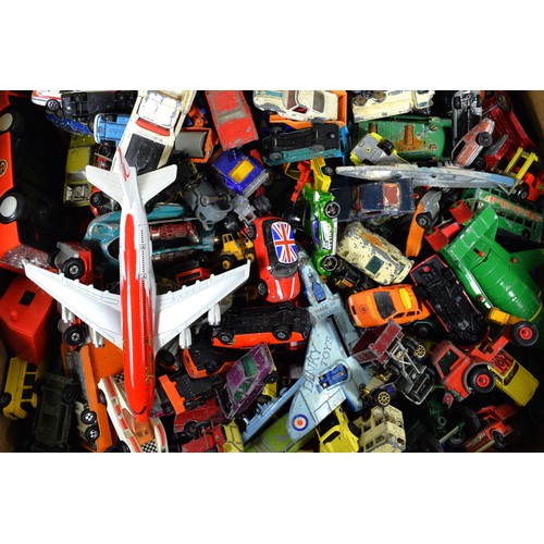 49 - A collection of play worn diecast models, together with McDonalds and other children's toys & games.