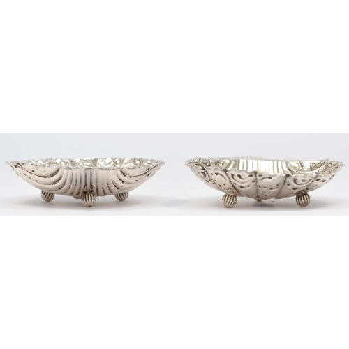 22 - A Victorian Scottish silver pair of shell dishes, by Hamilton & Inches, Edinburgh, 1891, with emboss... 