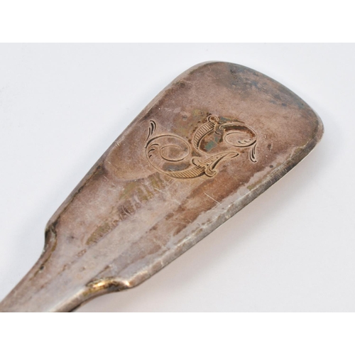 27 - A George III silver fiddle pattern basting spoon, by Eley & Fern, London 1818, initialled, 30.5cm, 1... 
