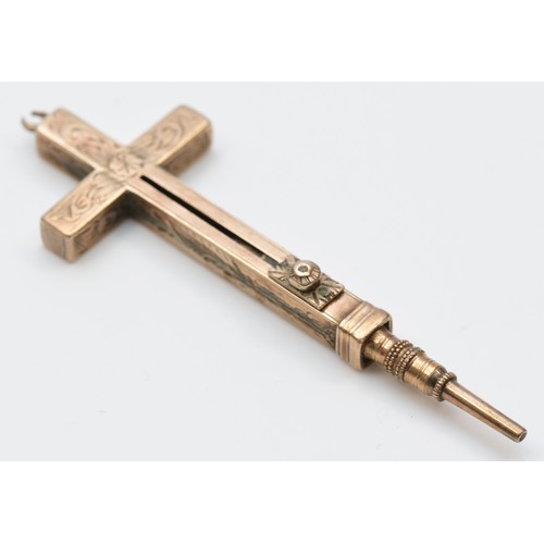 85 - A Victorian gold propelling pencil in the form of a cross, unmarked but tested 9ct gold, 39 x 19mm, ... 