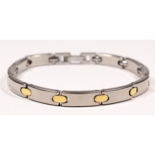 102 - A Pequignet, stainless steel and 18k gold (unmarked) Moorea two row bracelet, 20cm, lacking pin and ... 