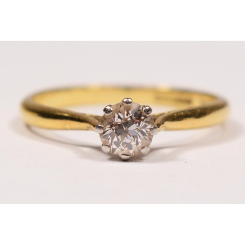 103 - An 18ct gold single stone diamond ring, claw set with an old cut brilliant stone, weighing approxima... 