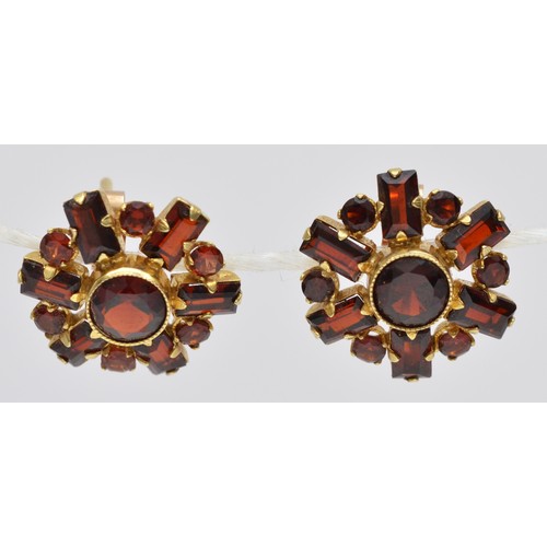 113 - A 14ct gold and garnet cluster ear studs, diameter 16mm, 4.3gm