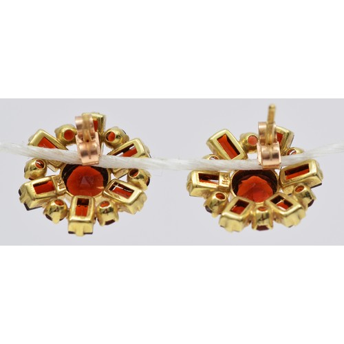 113 - A 14ct gold and garnet cluster ear studs, diameter 16mm, 4.3gm