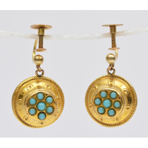 115 - A vintage pair of Victorian style turquoise glass earrings, Birmingham 1992, 9mm, 2gm