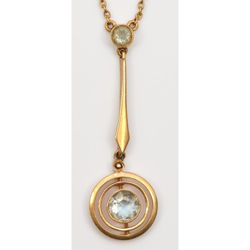 119 - A German Secessionist 14ct gold aquamarine negligee pendant, c. 1925, stamped 585, drop 33mm, chain,... 