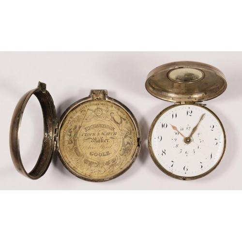 131 - A J. Recklaw, London, George III silver half hunter verge pair cased pocket watch, Birmingham 1809, ... 