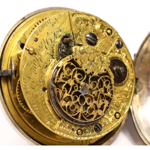 131 - A J. Recklaw, London, George III silver half hunter verge pair cased pocket watch, Birmingham 1809, ... 