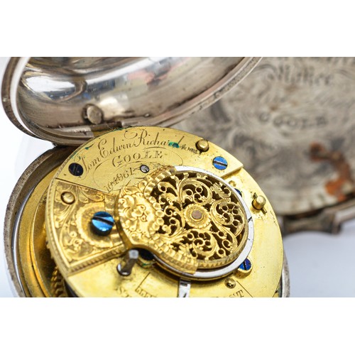 132 - Tom Edwin Richardson, Goole, a Victorian silver pair cased fusee pocket watch, the white enamel dial... 