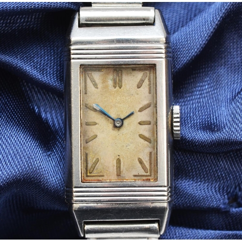 142 - Le Coultre Reverso, an Art Deco ladies manual wind wristwatch, the silvered dial faintly signed REVE... 