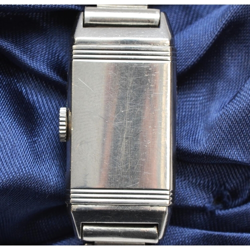 142 - Le Coultre Reverso, an Art Deco ladies manual wind wristwatch, the silvered dial faintly signed REVE... 