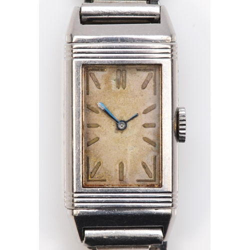 142 - Le Coultre Reverso, an Art Deco ladies manual wind wristwatch, the silvered dial faintly signed REVE... 