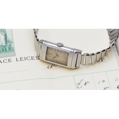 142 - Le Coultre Reverso, an Art Deco ladies manual wind wristwatch, the silvered dial faintly signed REVE... 