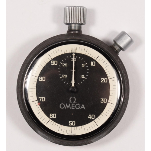 133 - Omega, a matt black manual wind stop watch, with subsidiary dial, 53mm.