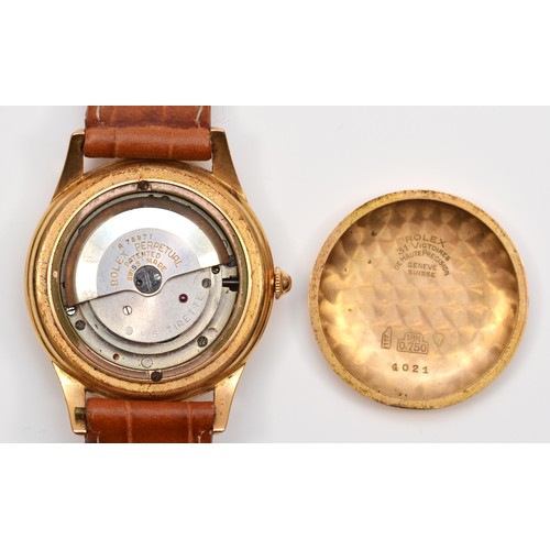 141 - Rolex Oyster Perpetual, an 18ct rose gold bubble back gentleman's wristwatch, ref. 4021, c.1950's, t... 