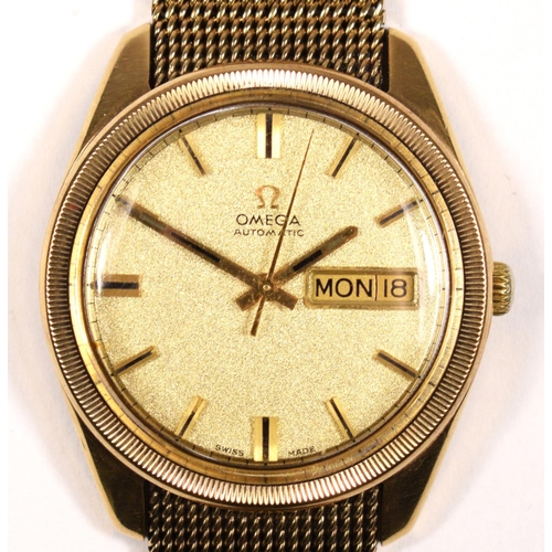 145 - Omega, a 9ct gold automatic day/date gentleman's wristwatch, ref 1061, London 1972, the gilt dial wi... 