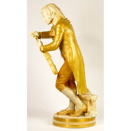 159 - Royal Worcester, figure of a violinist by Thomas Brock, c. 1890, the musican standing on a circular ... 