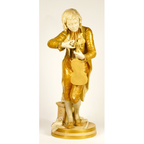 159 - Royal Worcester, figure of a violinist by Thomas Brock, c. 1890, the musican standing on a circular ... 