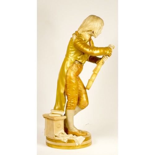 159 - Royal Worcester, figure of a violinist by Thomas Brock, c. 1890, the musican standing on a circular ... 