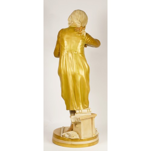 159 - Royal Worcester, figure of a violinist by Thomas Brock, c. 1890, the musican standing on a circular ... 