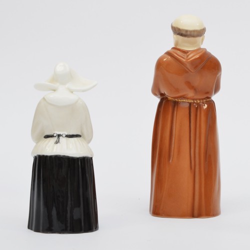 160 - Royal Worcester, a fine bone china candle snuffer in the form of a monk, 12cm and another of a nun, ... 