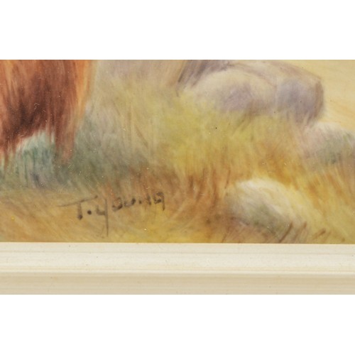 169 - A Bronte Porcelain rectangular ceramic plaque, Highland Landscape, depicting Highland cattle grazing... 