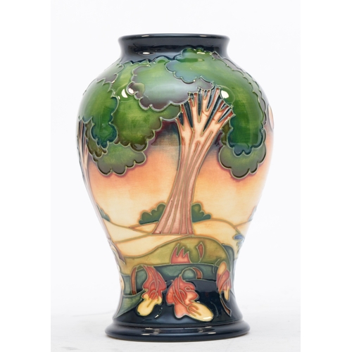 171 - A Moorcroft tube baluster vase, Evening Sky, c.2003, signed on base by artist, Emma Bossons, 16cm.