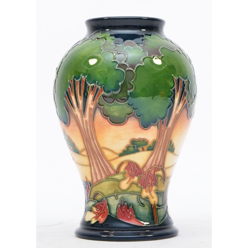 171 - A Moorcroft tube baluster vase, Evening Sky, c.2003, signed on base by artist, Emma Bossons, 16cm.