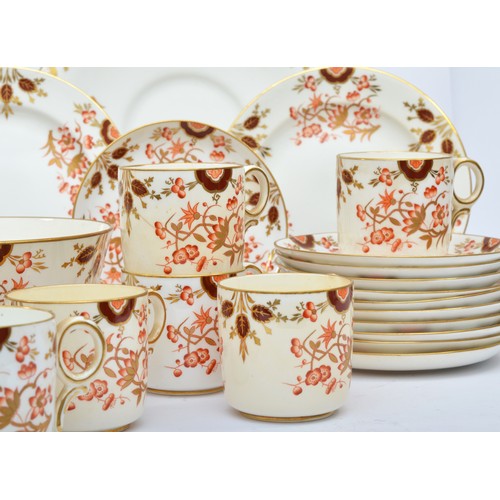 177 - A Victorian tea service, gilt and red floral pattern, numbered 7988, comprising 10 tea cups, 12 sauc... 