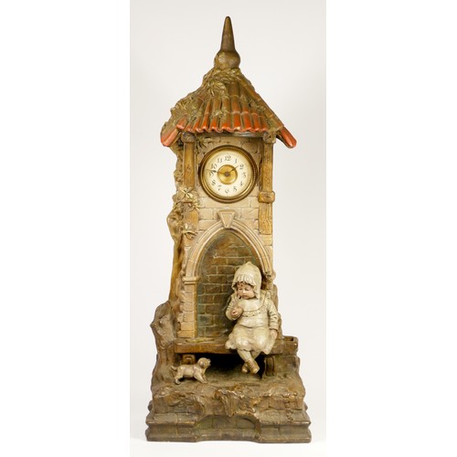 182 - August Otto, a late 19th Century Austrian moulded ceramic clock, modelled as a small brick tower wit... 