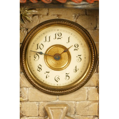 182 - August Otto, a late 19th Century Austrian moulded ceramic clock, modelled as a small brick tower wit... 