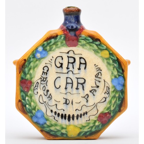 183 - A Certosan Firenze maiolica pilgrim flask, in 16th century style, decorated with a child, 10cm.