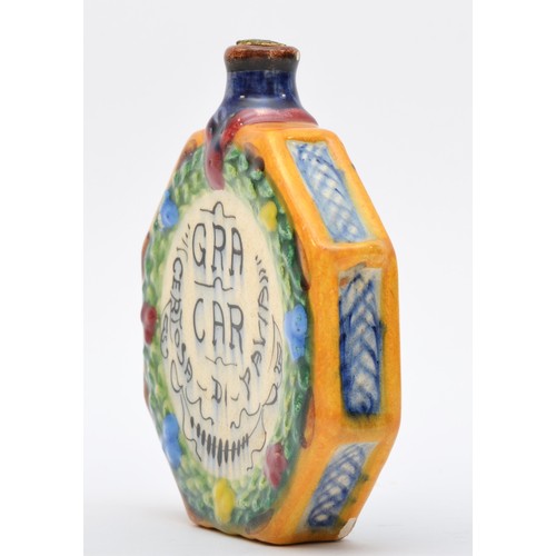 183 - A Certosan Firenze maiolica pilgrim flask, in 16th century style, decorated with a child, 10cm.