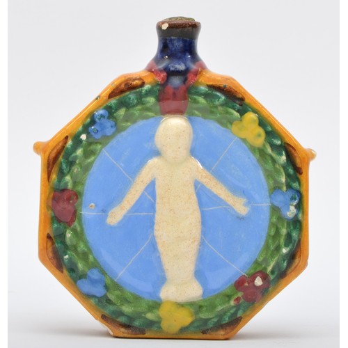 183 - A Certosan Firenze maiolica pilgrim flask, in 16th century style, decorated with a child, 10cm.