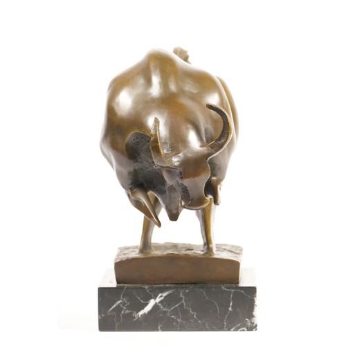 201 - Milo, a Modernist bronze figure of a charging bull, signed, mounted on an onyx base, 34cm.