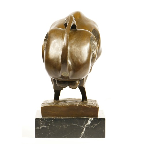 201 - Milo, a Modernist bronze figure of a charging bull, signed, mounted on an onyx base, 34cm.