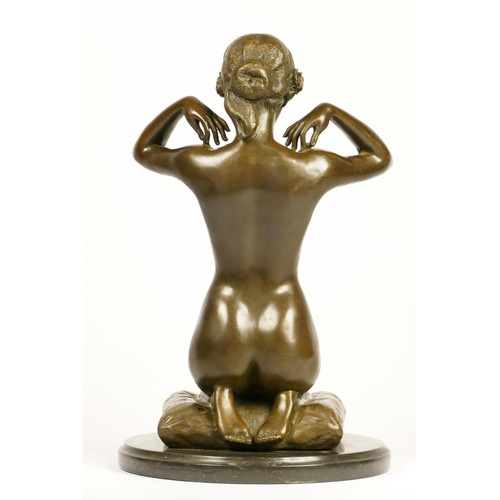 203 - After Paul Ponsard, a bronze of a kneeling nude lady “New Necklace”, raised on an onyx base, 30cm.