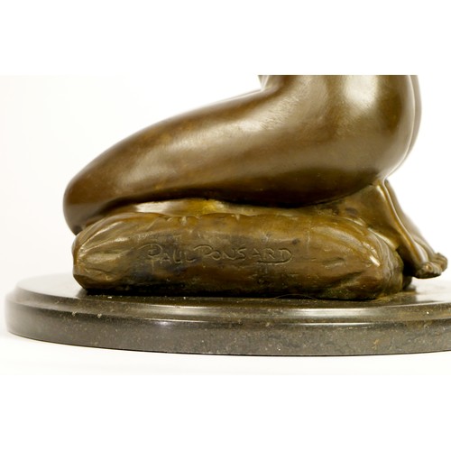 203 - After Paul Ponsard, a bronze of a kneeling nude lady “New Necklace”, raised on an onyx base, 30cm.