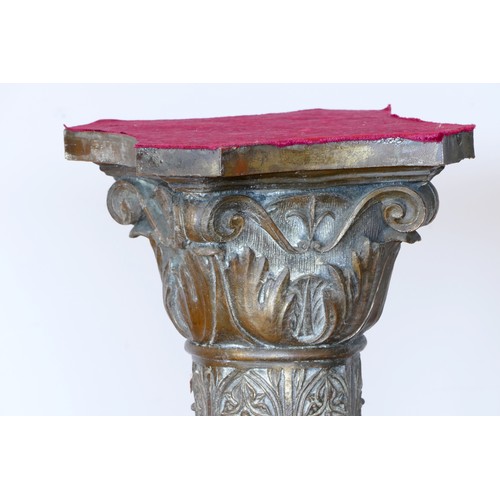 214 - A pair of bronzed metal plated resin columns, acanthus leaf capital to a floral column, female music... 