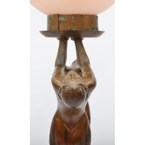 215 - An Art Deco German spelter double figure lady lamp, in the style of Lorenzl, c.1930, cold-painted go... 