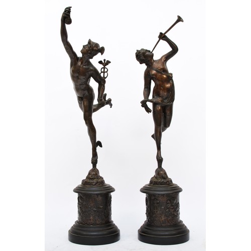 216 - A 19th century pair of bronzed spelter figures of Mercury and Fortuna, after Giambologna (Italian, 1... 