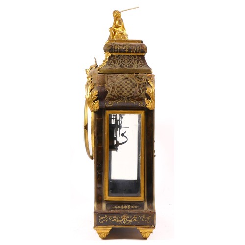 290 - A 19th century French boulle mantel clock, the 14 cm dial with silvered chapter ring, the red tortoi... 