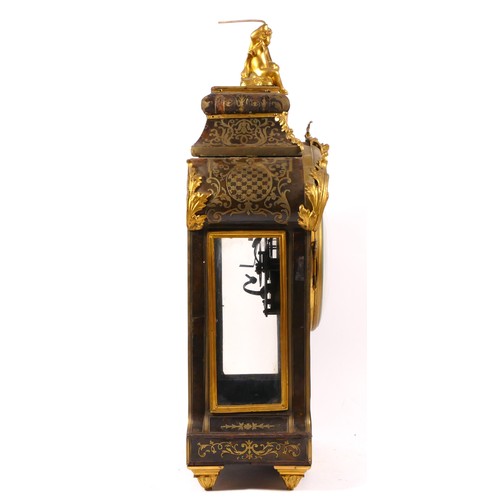 290 - A 19th century French boulle mantel clock, the 14 cm dial with silvered chapter ring, the red tortoi... 