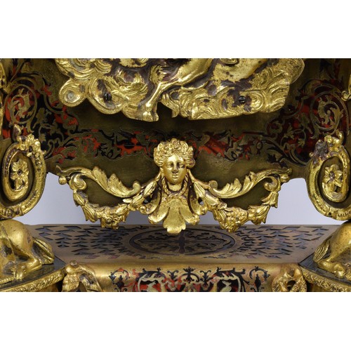 292 - An impressive 19th century French boulle mantel clock, the gilt brass dial with white enamel porcela... 