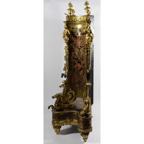 292 - An impressive 19th century French boulle mantel clock, the gilt brass dial with white enamel porcela... 