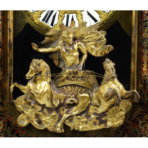 292 - An impressive 19th century French boulle mantel clock, the gilt brass dial with white enamel porcela... 