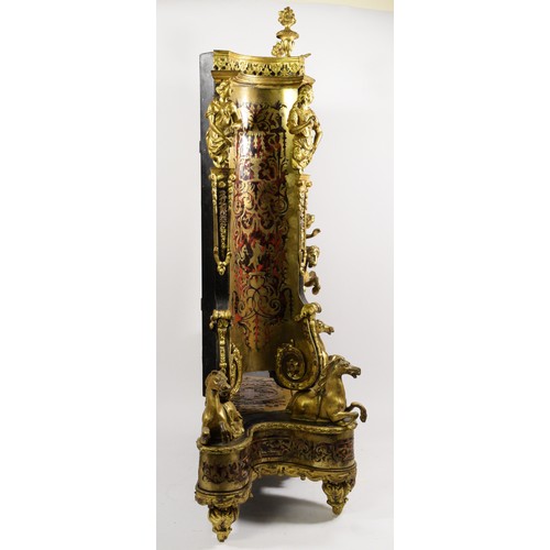 292 - An impressive 19th century French boulle mantel clock, the gilt brass dial with white enamel porcela... 