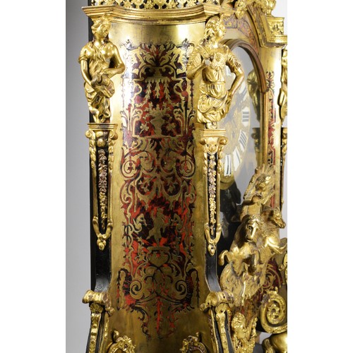 292 - An impressive 19th century French boulle mantel clock, the gilt brass dial with white enamel porcela... 