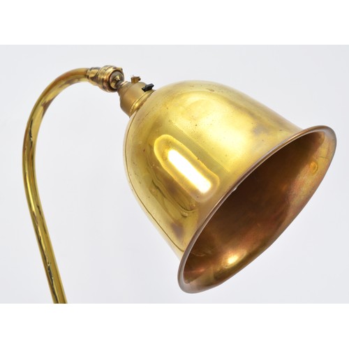 222 - An early 20th century brass table lamp, bell shape shade, 42cm, rewired but untested.