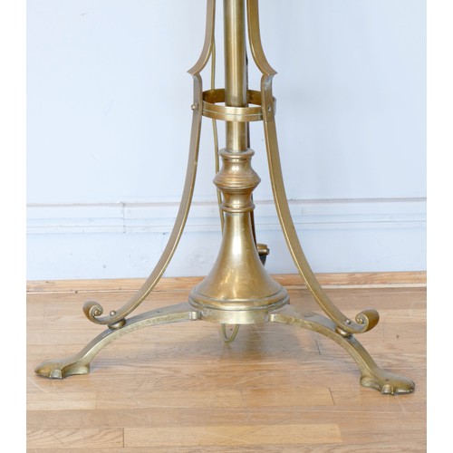 218 - An Arts and Craft W.A.S. Benson style adjustable standard lamp, raised on a tripod base, 145 - 165cm... 